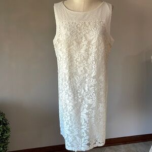 Tribalfemme white dress lattice embroidered on sheer overlay sleeveless shift 14